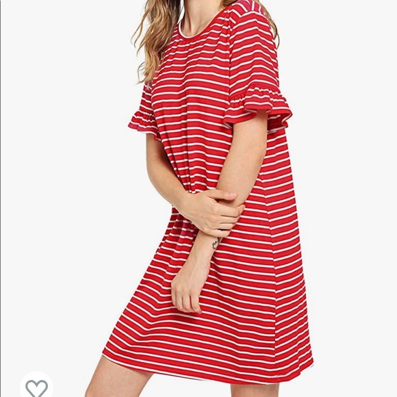 Red and white striped tshirt dress - Picture 3 of 3
